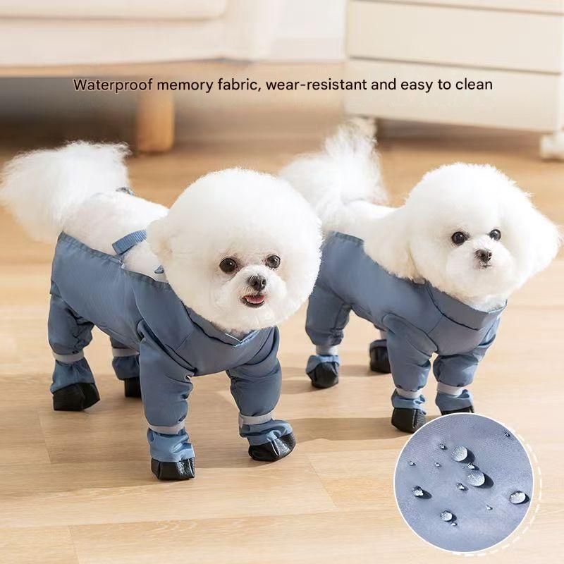 Grey L size Pet Waterproof Full-Body Dust-Proof Pants with Belly Coverage - Adjustable Straps, 4-Leg Protection for Small Dogs, Easy Clean Outdoor Wear