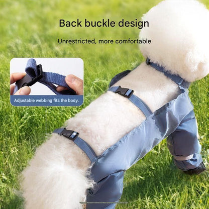 Grey L size Pet Waterproof Full-Body Dust-Proof Pants with Belly Coverage - Adjustable Straps, 4-Leg Protection for Small Dogs, Easy Clean Outdoor Wear
