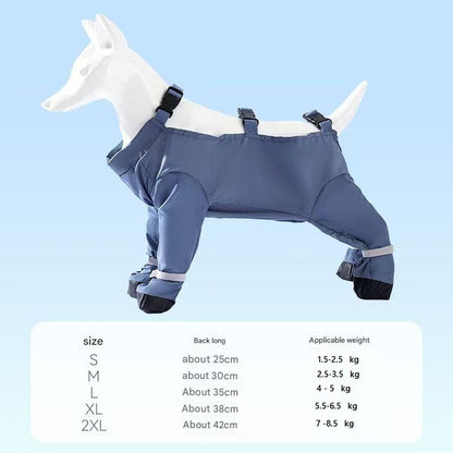 Grey L size Pet Waterproof Full-Body Dust-Proof Pants with Belly Coverage - Adjustable Straps, 4-Leg Protection for Small Dogs, Easy Clean Outdoor Wear
