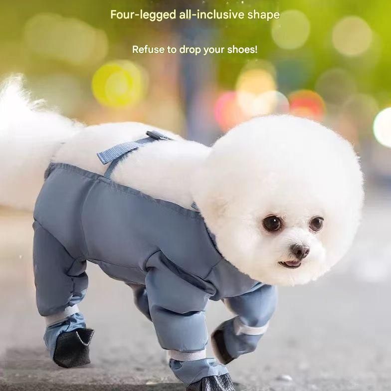 Grey XXL size Pet Waterproof Full-Body Dust-Proof Pants with Belly Coverage - Adjustable Straps, 4-Leg Protection for Small Dogs, Easy Clean Outdoor Wear