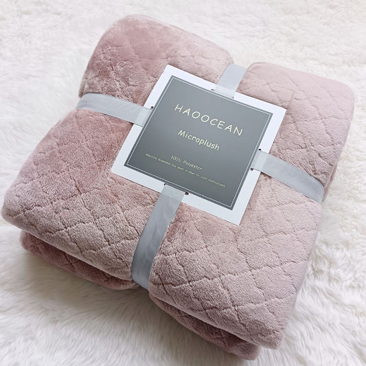 Pink 150*200cm Flannel Fleece Blanket - Quilted Diamond Pattern, Soft & Warm Polyester Throw for Office Nap, Sofa, Travel & Bed Use