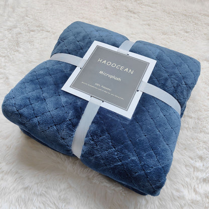 Blue 70*100cm Flannel Fleece Blanket - Quilted Diamond Pattern, Soft & Warm Polyester Throw for Office Nap, Sofa, Travel & Bed Use