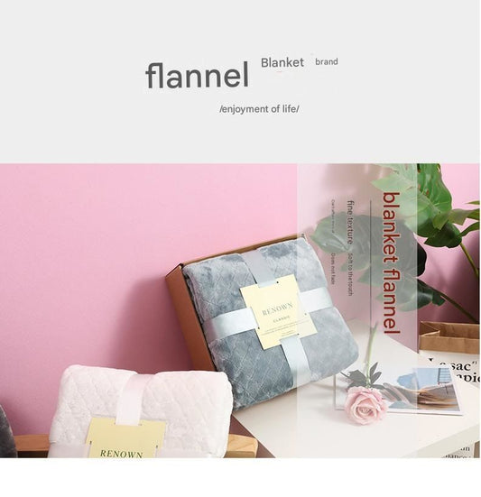 Blue 150*200cm Flannel Fleece Blanket - Quilted Diamond Pattern, Soft & Warm Polyester Throw for Office Nap, Sofa, Travel & Bed Use