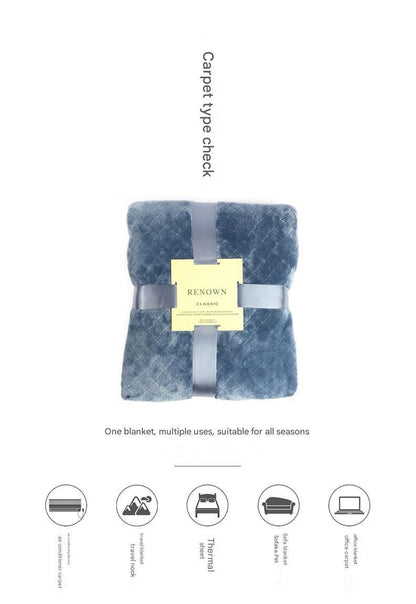Blue 150*200cm Flannel Fleece Blanket - Quilted Diamond Pattern, Soft & Warm Polyester Throw for Office Nap, Sofa, Travel & Bed Use
