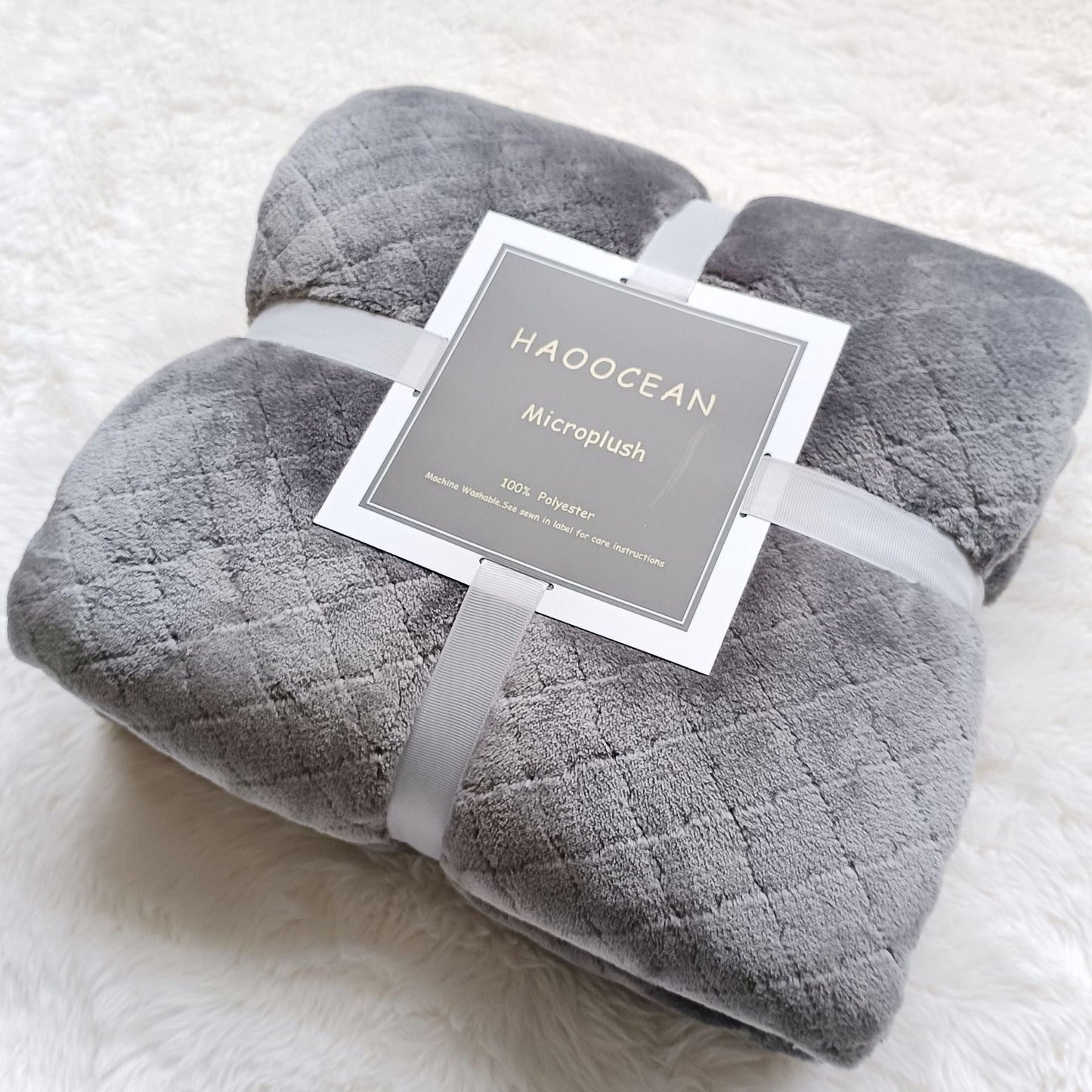 Grey 130*150cm Flannel Fleece Blanket - Quilted Diamond Pattern, Soft & Warm Polyester Throw for Office Nap, Sofa, Travel & Bed Use
