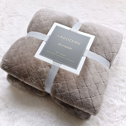 Brown 130*150cm Flannel Fleece Blanket - Quilted Diamond Pattern, Soft & Warm Polyester Throw for Office Nap, Sofa, Travel & Bed Use