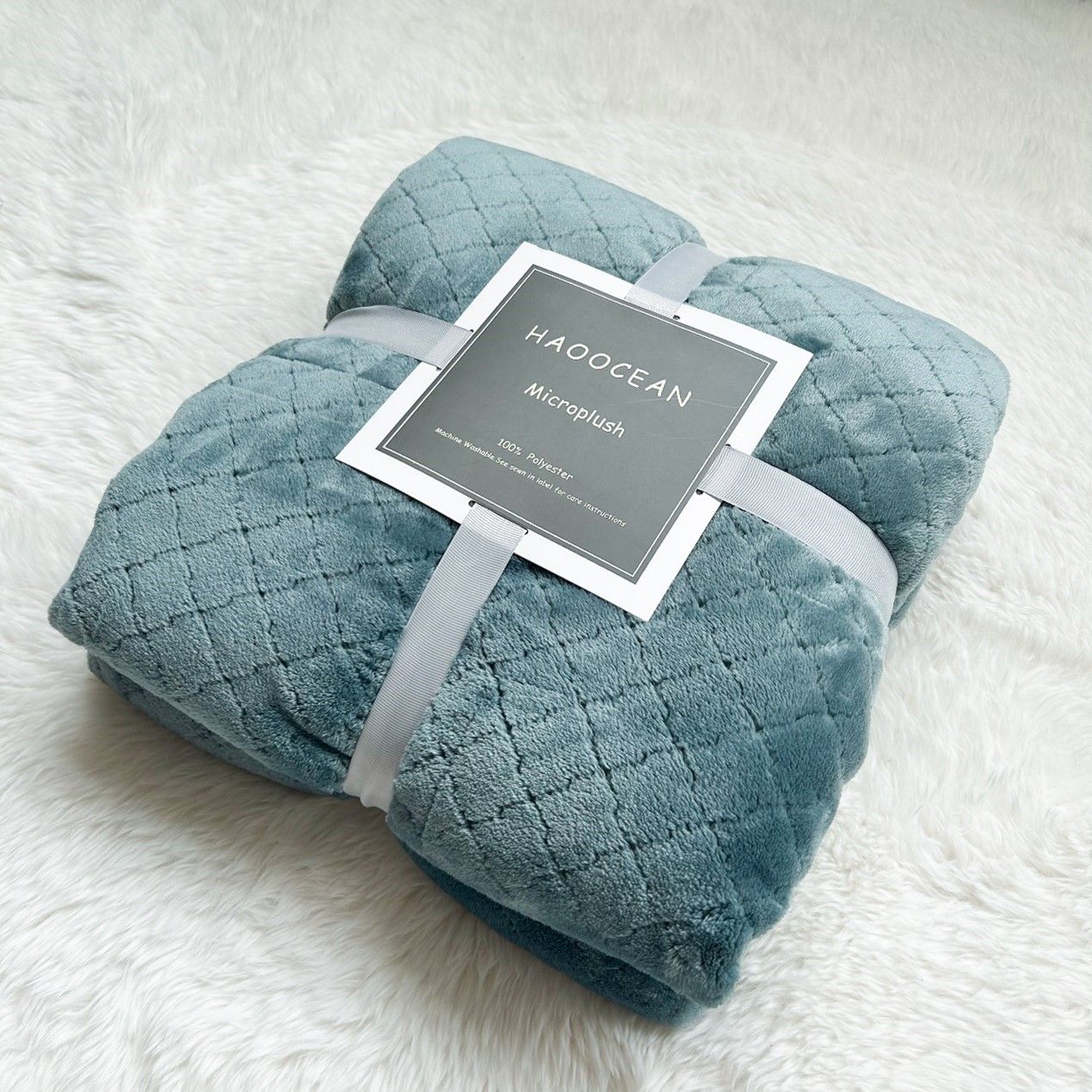 Green 130*150cm Flannel Fleece Blanket - Quilted Diamond Pattern, Soft & Warm Polyester Throw for Office Nap, Sofa, Travel & Bed Use