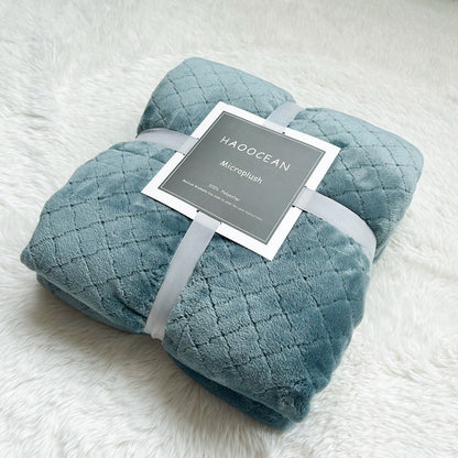 Green 130*150cm Flannel Fleece Blanket - Quilted Diamond Pattern, Soft & Warm Polyester Throw for Office Nap, Sofa, Travel & Bed Use