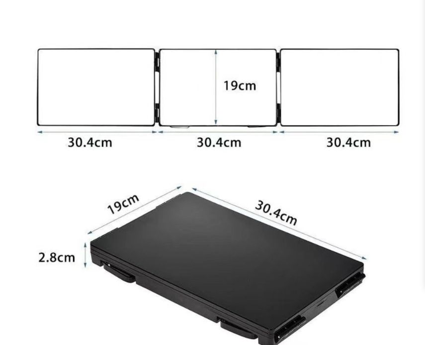 Black Trifold Self Hair Cutting Mirror with Adjustable Hooks - 3-Way Folding Mirror for Barber Use, Shaving, Makeup & Styling - Portable ABS Frame with Aluminium Mirror Panels