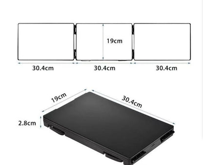 Black Trifold Self Hair Cutting Mirror with Adjustable Hooks - 3-Way Folding Mirror for Barber Use, Shaving, Makeup & Styling - Portable ABS Frame with Aluminium Mirror Panels