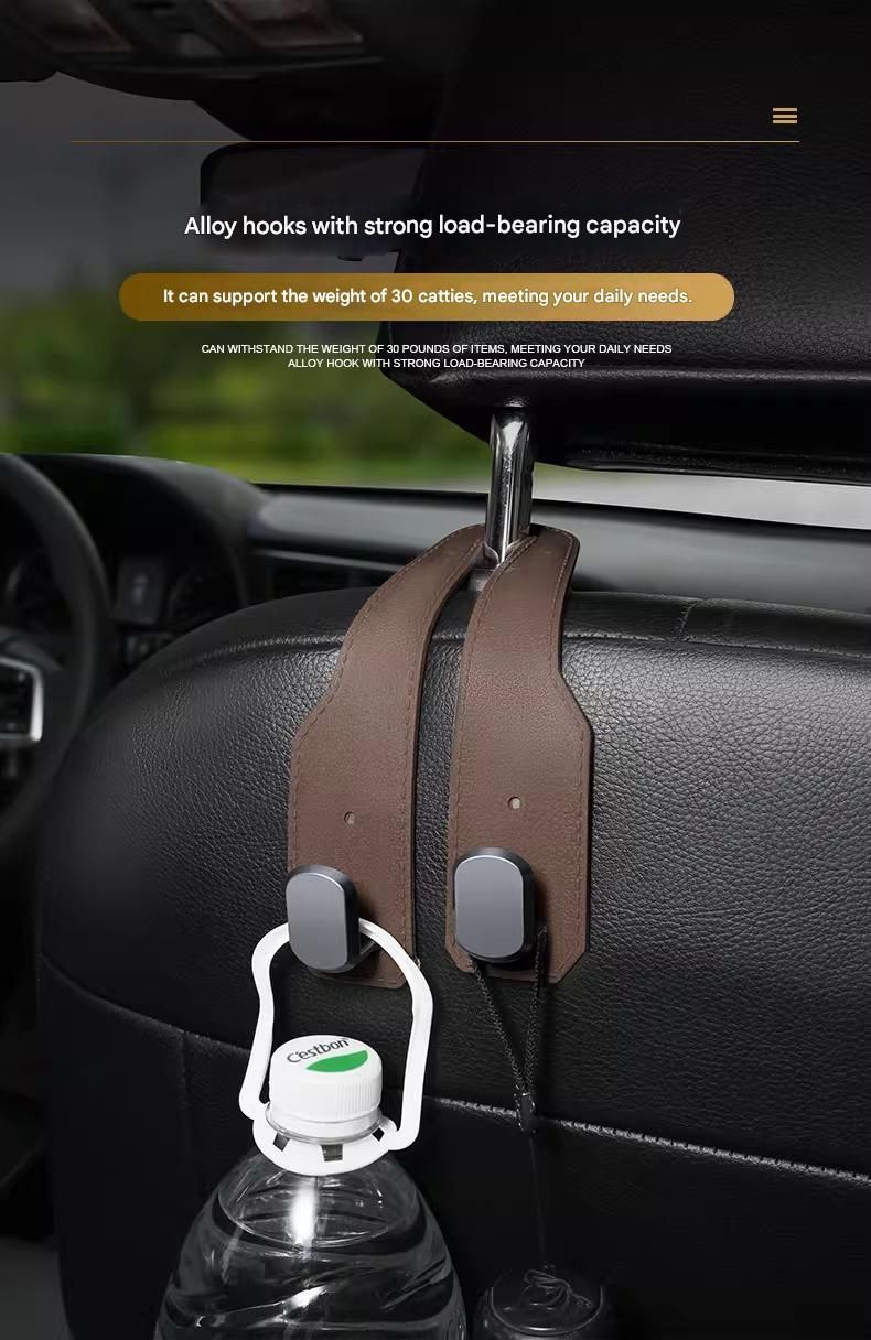 2-piece Black and Grey ABS Dual-Hook Car Seat Back Hanger â€” Foldable, Faux-Suede Headrest Hook; The ideal companion for hanging handbags and shopping bags, also doubles as a mobile phone holder