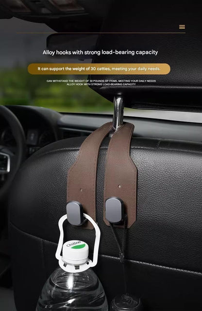 2-piece Black and Brown ABS Dual-Hook Car Seat Back Hanger â€” Foldable, Faux-Suede Headrest Hook; The ideal companion for hanging handbags and shopping bags, also doubles as a mobile phone holder