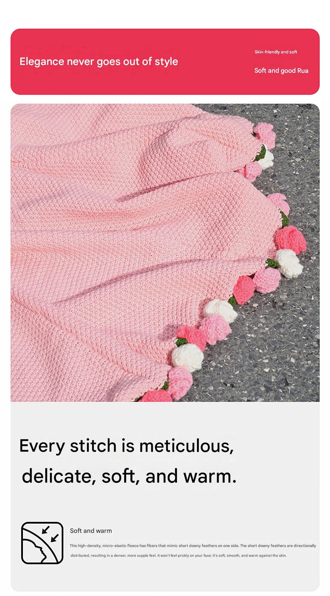 Pink and White Diameter: 80 cm -33 Woven Flowers Handmade Rose Bouquet Knit Blanket - Soft Pink Acrylic Throw with 3D Crochet Flowers - Perfect Gift for Her, Birthday, Valentine's Day, Home Decor