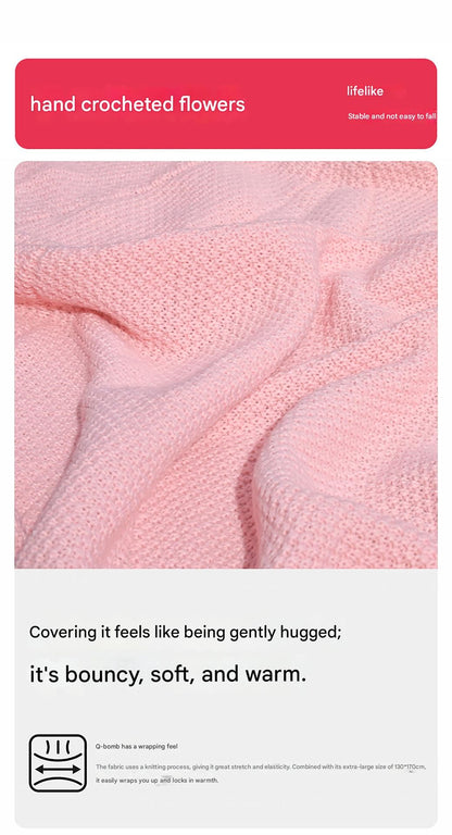 Pink and White Diameter: 80 cm -33 Woven Flowers Handmade Rose Bouquet Knit Blanket - Soft Pink Acrylic Throw with 3D Crochet Flowers - Perfect Gift for Her, Birthday, Valentine's Day, Home Decor
