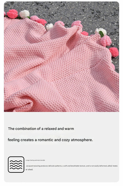 Pink and White Diameter: 80 cm -33 Woven Flowers Handmade Rose Bouquet Knit Blanket - Soft Pink Acrylic Throw with 3D Crochet Flowers - Perfect Gift for Her, Birthday, Valentine's Day, Home Decor