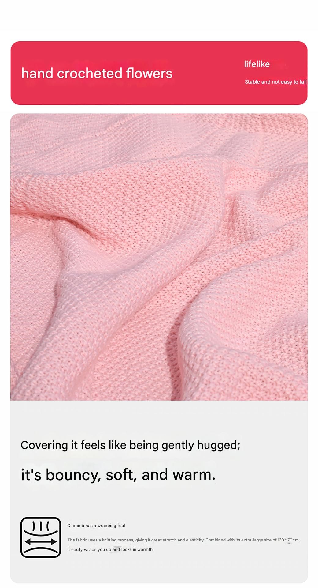 Pink and White Diameter: 120 cm -52 Woven Flowers Handmade Rose Bouquet Knit Blanket - Soft Pink Acrylic Throw with 3D Crochet Flowers - Perfect Gift for Her, Birthday, Valentine's Day, Home Decor