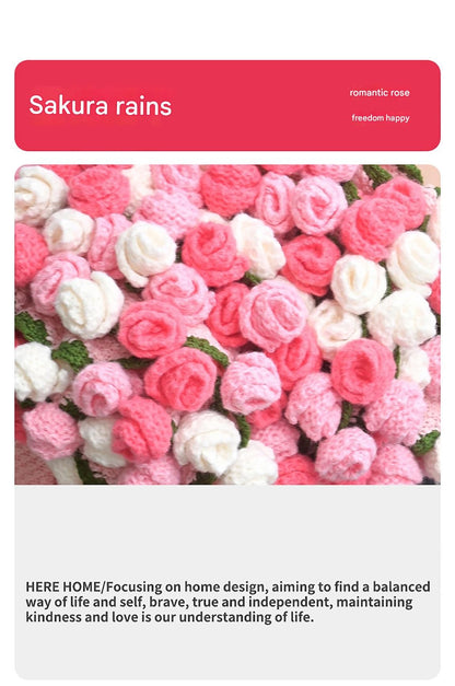 Pink and White Diameter: 160 cm -99 Woven Flowers Handmade Rose Bouquet Knit Blanket - Soft Pink Acrylic Throw with 3D Crochet Flowers - Perfect Gift for Her, Birthday, Valentine's Day, Home Decor