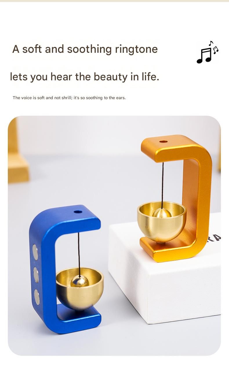 White Magnetic Door Bell Chime - Dopamine Style Brass Bell with Alloy Frame - No Drill Entry Door Chime for Home, Office, Fridge - Modern Japanese Design, Crisp Sound, Easy Install