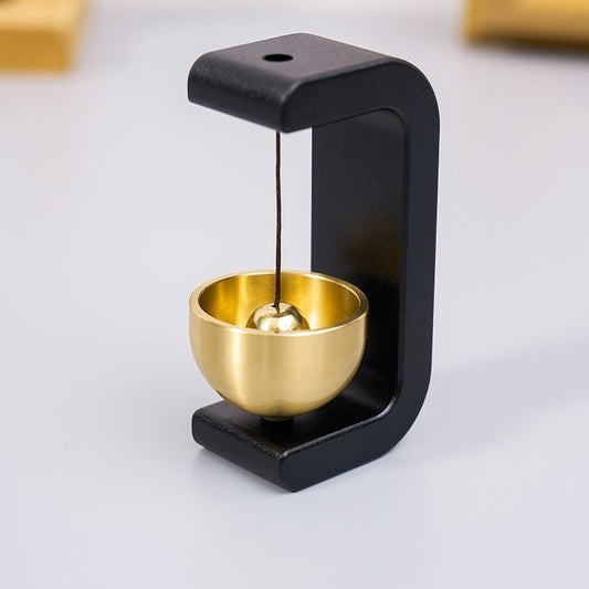 Black Magnetic Door Bell Chime - Dopamine Style Brass Bell with Alloy Frame - No Drill Entry Door Chime for Home, Office, Fridge - Modern Japanese Design, Crisp Sound, Easy Install