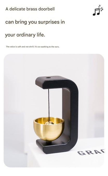 Black Magnetic Door Bell Chime - Dopamine Style Brass Bell with Alloy Frame - No Drill Entry Door Chime for Home, Office, Fridge - Modern Japanese Design, Crisp Sound, Easy Install