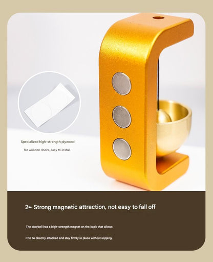 Black Magnetic Door Bell Chime - Dopamine Style Brass Bell with Alloy Frame - No Drill Entry Door Chime for Home, Office, Fridge - Modern Japanese Design, Crisp Sound, Easy Install