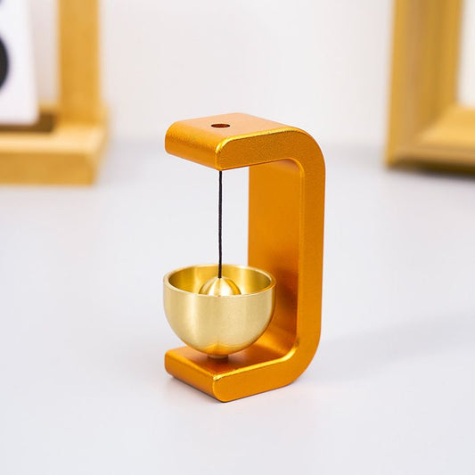 Orange Magnetic Door Bell Chime - Dopamine Style Brass Bell with Alloy Frame - No Drill Entry Door Chime for Home, Office, Fridge - Modern Japanese Design, Crisp Sound, Easy Install