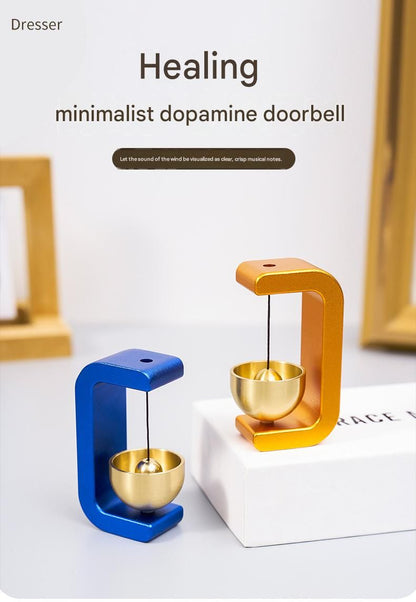 Blue Magnetic Door Bell Chime - Dopamine Style Brass Bell with Alloy Frame - No Drill Entry Door Chime for Home, Office, Fridge - Modern Japanese Design, Crisp Sound, Easy Install