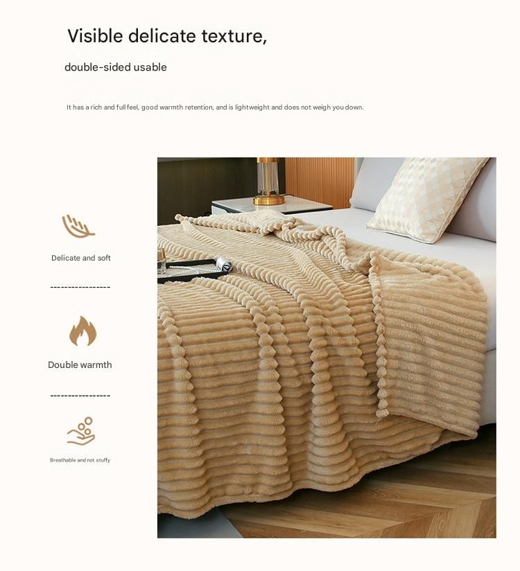 150*200cm Off-white Solid Colour Flannel Throw Blanket - Thick Double-Sided Fleece with Ribbed Texture - Soft throw blanket& Lightweight for Sofa, Bed, Office Nap, Air-Conditioned Rooms - Durable, Machine Washable, Non-Shedding