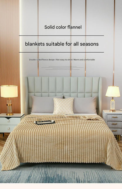 200*230cm Off-white Solid Colour Flannel Throw Blanket - Thick Double-Sided Fleece with Ribbed Texture - Soft throw blanket& Lightweight for Sofa, Bed, Office Nap, Air-Conditioned Rooms - Durable, Machine Washable, Non-Shedding