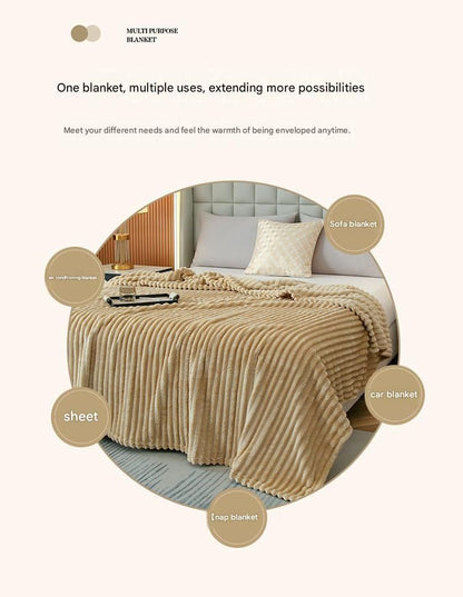 200*230cm Off-white Solid Colour Flannel Throw Blanket - Thick Double-Sided Fleece with Ribbed Texture - Soft throw blanket& Lightweight for Sofa, Bed, Office Nap, Air-Conditioned Rooms - Durable, Machine Washable, Non-Shedding