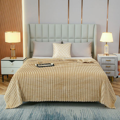 100*150cm Light tan Solid Colour Flannel Throw Blanket - Thick Double-Sided Fleece with Ribbed Texture - Soft throw blanket& Lightweight for Sofa, Bed, Office Nap, Air-Conditioned Rooms - Durable, Machine Washable, Non-Shedding