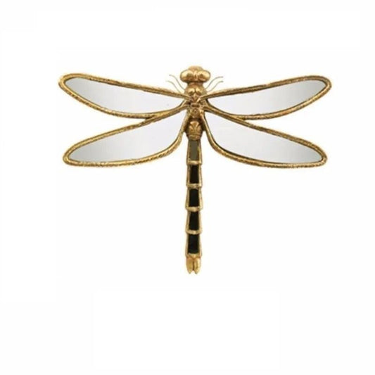 Vintage Resin Dragonfly Mirror Wall Art - Distressed Gold Finish, Handcrafted Decorative Insect Sculptures for Living Room, Bedroom, or Hallway - Unique Statement Pieces for French Country, Shabby Chic, or Eclectic Interiors