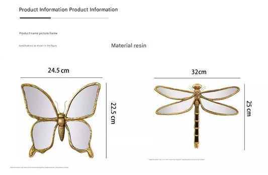 Vintage Resin Dragonfly Mirror Wall Art - Distressed Gold Finish, Handcrafted Decorative Insect Sculptures for Living Room, Bedroom, or Hallway - Unique Statement Pieces for French Country, Shabby Chic, or Eclectic Interiors