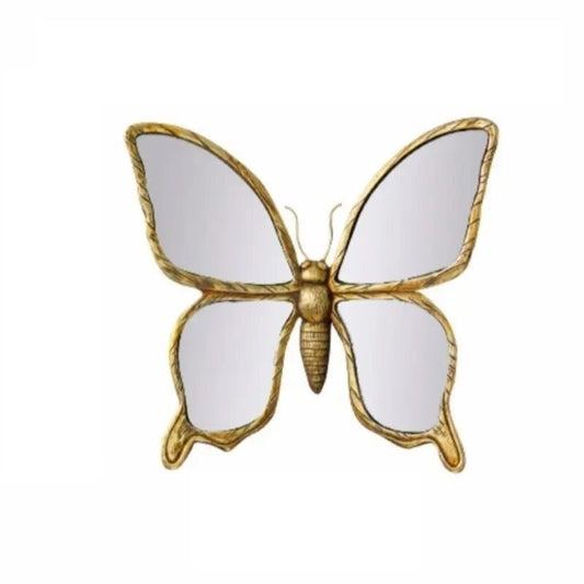 Vintage Resin Butterfly  Mirror Wall Art - Distressed Gold Finish, Handcrafted Decorative Insect Sculptures for Living Room, Bedroom, or Hallway - Unique Statement Pieces for French Country, Shabby Chic, or Eclectic Interiors