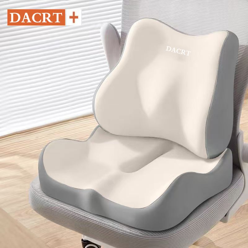 2-piece Off-White Ergonomic Memory Foam Seat Cushion with Lumbar Support - Breathable Contoured Design for Office, Car, and Home Use - Relieves Tailbone Pressure, Improves Posture, and Enhances Comfort for Prolonged Sitting