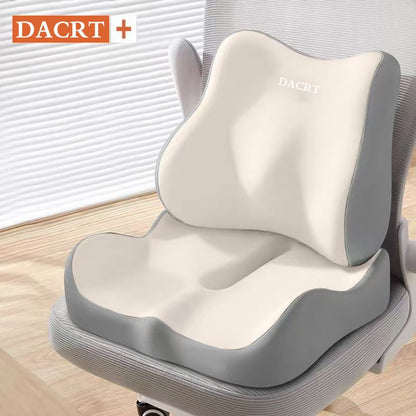 2-piece Off-White Ergonomic Memory Foam Seat Cushion with Lumbar Support - Breathable Contoured Design for Office, Car, and Home Use - Relieves Tailbone Pressure, Improves Posture, and Enhances Comfort for Prolonged Sitting