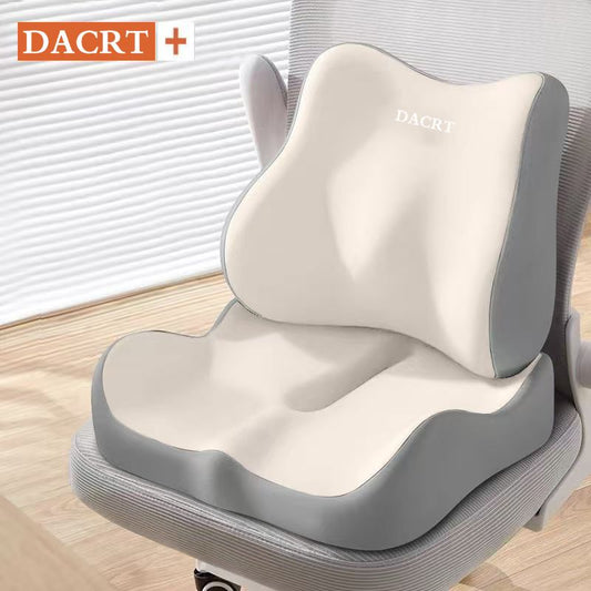 2-piece Off-White Ergonomic Memory Foam Seat Cushion with Lumbar Support - Breathable Contoured Design for Office, Car, and Home Use - Relieves Tailbone Pressure, Improves Posture, and Enhances Comfort for Prolonged Sitting
