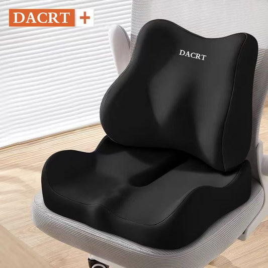 2-piece Black Ergonomic Memory Foam Seat Cushion with Lumbar Support - Breathable Contoured Design for Office, Car, and Home Use - Relieves Tailbone Pressure, Improves Posture, and Enhances Comfort for Prolonged Sitting