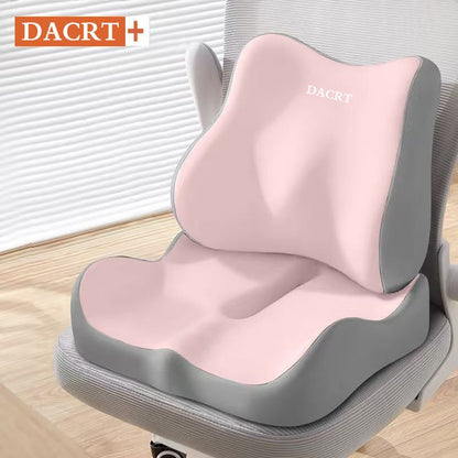 2-piece Pink Ergonomic Memory Foam Seat Cushion with Lumbar Support - Breathable Contoured Design for Office, Car, and Home Use - Relieves Tailbone Pressure, Improves Posture, and Enhances Comfort for Prolonged Sitting