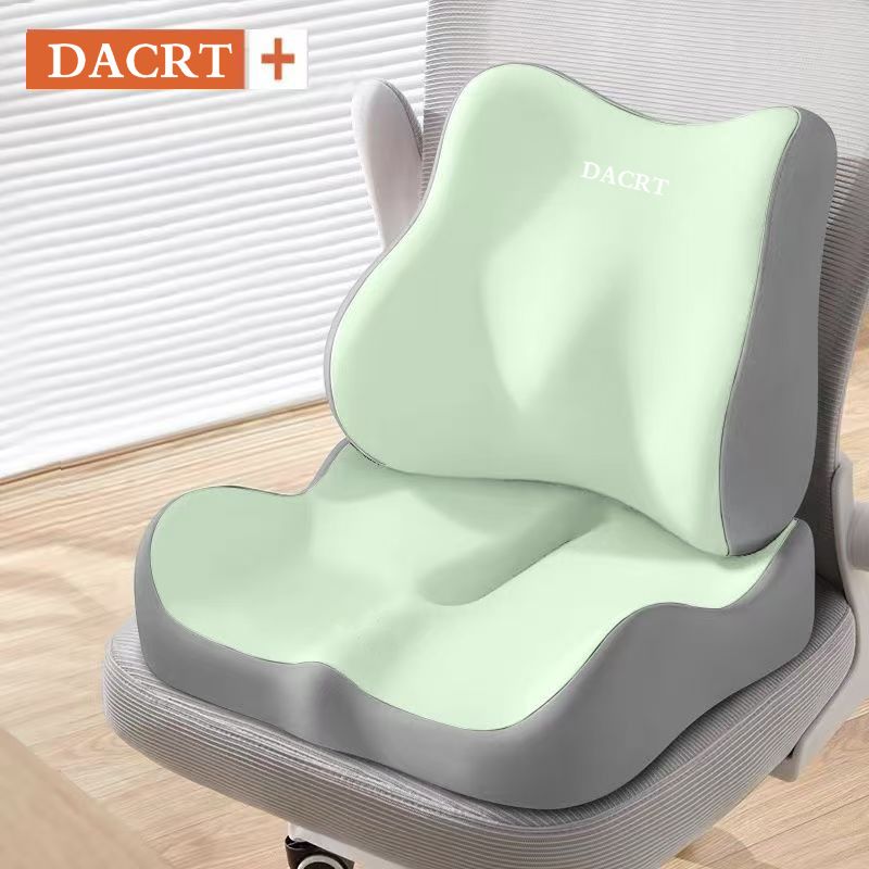 2-piece Green Ergonomic Memory Foam Seat Cushion with Lumbar Support - Breathable Contoured Design for Office, Car, and Home Use - Relieves Tailbone Pressure, Improves Posture, and Enhances Comfort for Prolonged Sitting