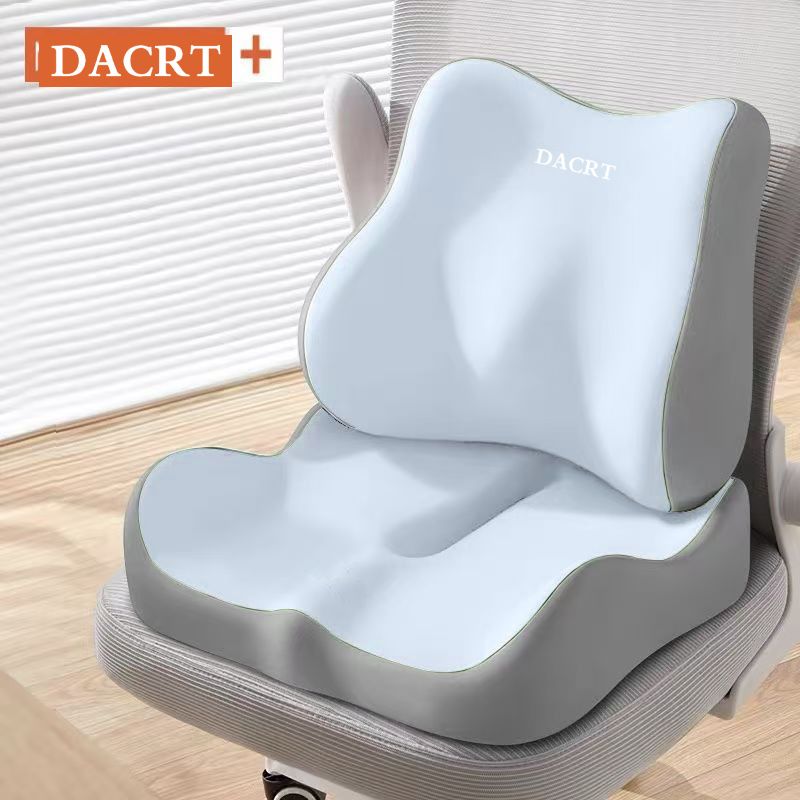 2-piece Blue Ergonomic Memory Foam Seat Cushion with Lumbar Support - Breathable Contoured Design for Office, Car, and Home Use - Relieves Tailbone Pressure, Improves Posture, and Enhances Comfort for Prolonged Sitting