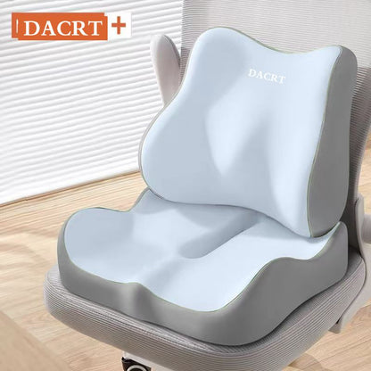 2-piece Blue Ergonomic Memory Foam Seat Cushion with Lumbar Support - Breathable Contoured Design for Office, Car, and Home Use - Relieves Tailbone Pressure, Improves Posture, and Enhances Comfort for Prolonged Sitting