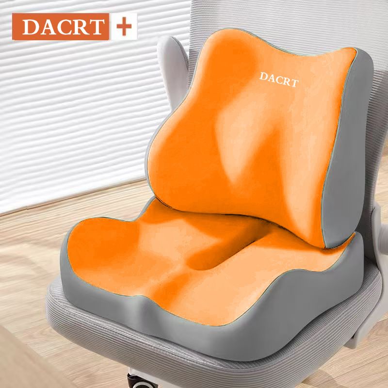 2-piece Orange Ergonomic Memory Foam Seat Cushion with Lumbar Support - Breathable Contoured Design for Office, Car, and Home Use - Relieves Tailbone Pressure, Improves Posture, and Enhances Comfort for Prolonged Sitting