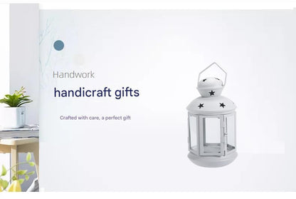 White European Style Star Cutout Metal Candle Lantern - Handcrafted Iron & Glass Decorative Lamp for Christmas, Home, Wedding, Party Easy to carry - Perfect for Living Room, Bedroom, Study