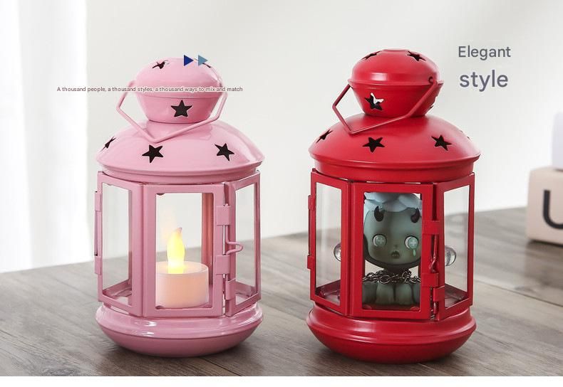 3-piece White and Pink and Red European Style Star Cutout Metal Candle Lantern - Handcrafted Iron & Glass Decorative Lamp for Christmas, Home, Wedding, Party Easy to carry - Perfect for Living Room, Bedroom, Study