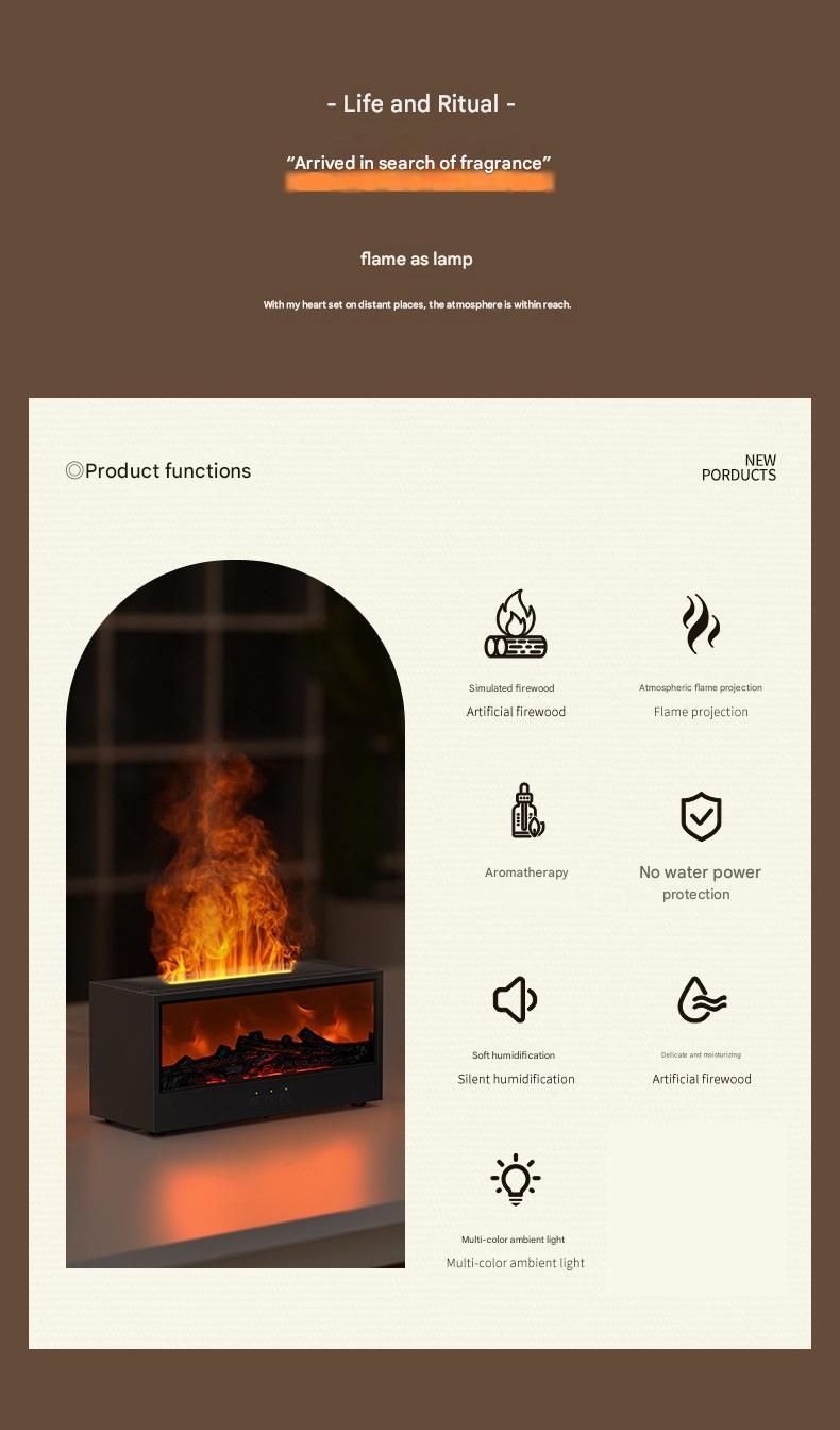 White casing 3D Flame Effect Aroma Diffuser and Humidifier - Desktop Fireplace Design with Realistic LED Fire, 7-Color Mood Lighting, and Silent Ultrasonic Mist - Ideal for Bedroom, Living Room, Office, and Yoga Spaces - Includes Timer and Auto Shut-Off