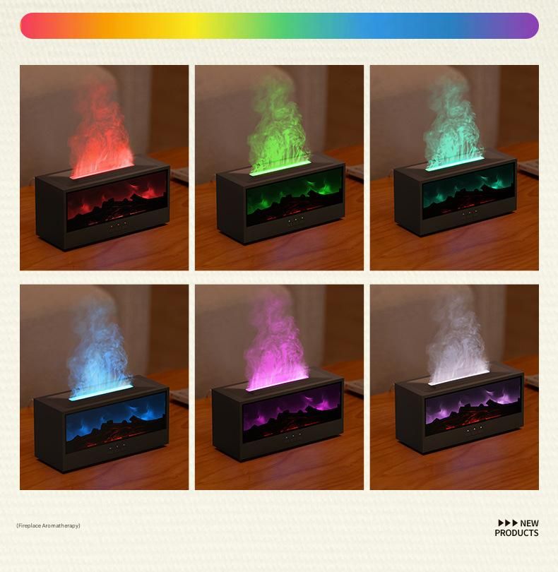 White casing 3D Flame Effect Aroma Diffuser and Humidifier - Desktop Fireplace Design with Realistic LED Fire, 7-Color Mood Lighting, and Silent Ultrasonic Mist - Ideal for Bedroom, Living Room, Office, and Yoga Spaces - Includes Timer and Auto Shut-Off