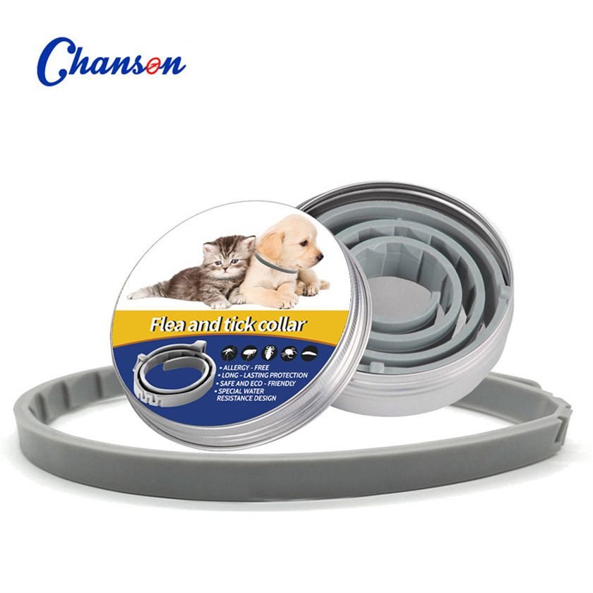 Grey 38cm Adjustable Flea and Tick Collar for Dogs and Cats - 8 Month Protection, Waterproof TPR Design with Safety Release - Repels Fleas, Ticks, and Mosquitoes for Small to Large Pets