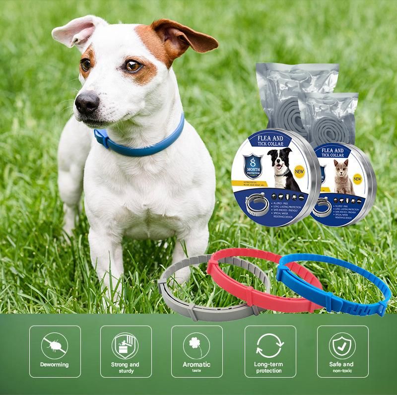 Grey 38cm Adjustable Flea and Tick Collar for Dogs and Cats - 8 Month Protection, Waterproof TPR Design with Safety Release - Repels Fleas, Ticks, and Mosquitoes for Small to Large Pets