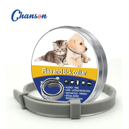 Grey 62cm Adjustable Flea and Tick Collar for Dogs and Cats - 8 Month Protection, Waterproof TPR Design with Safety Release - Repels Fleas, Ticks, and Mosquitoes for Small to Large Pets